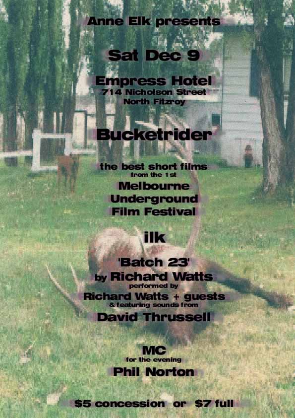 A4 flier for the Anne Elk multi-arts spectacular Sat 9/12/00