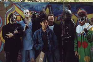 Some of the denizens of Exile, with co-writer/directors Shannon Young and James Wan.